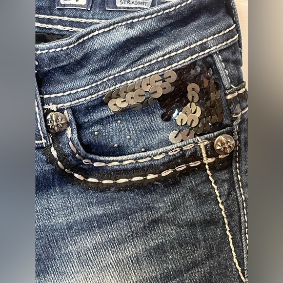 Miss Me Straight Leg Denim Jeans Big Bling Size 27 - Picture 5 of 15